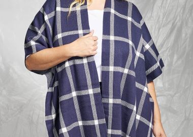 PRBT Πλεκτή Κάπα με Καρό Μοτίβο και Κρόσσια -  - 