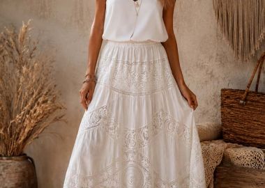 premium broderie boho φούστα Isola - PerfectDress.gr - 