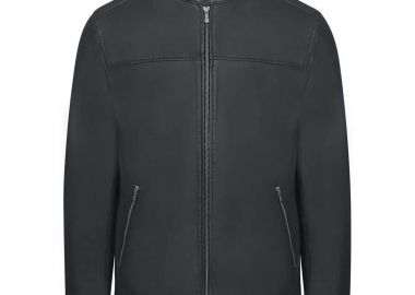 Prince Oliver ανδρικό δερμάτινο biker jacket Modern Fit - 16997037 Ανθρακί - PRINCE OLIVER - 