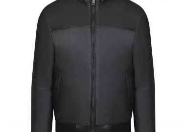 Prince Oliver ανδρικό δερμάτινο bomber jacket Modern Fit - 16997036 Μαύρο - PRINCE OLIVER - 