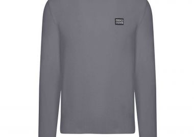 Prince Oliver ανδρικό πουλόβερ με logo patch Modern Fit - 63256002 Γκρι - PRINCE OLIVER - 