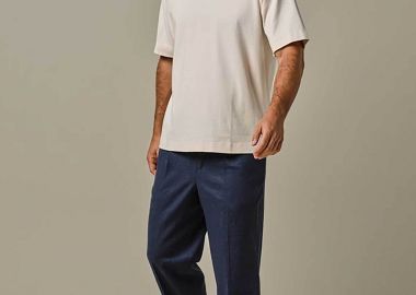 Profuomo ανδρικό λινό παντελόνι με ελαστική μέση Loose Fit - PPWQ10025A Σκούρο Μπλε - PROFUOMO - 