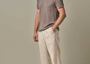 Profuomo ανδρικό λινό παντελόνι με ελαστική μέση Loose Fit - PPWQ10026A Μπεζ - PROFUOMO - 