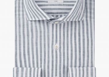 Profuomo ανδρικό λινό πουκάμισο με ριγέ σχέδιο Slim Fit - PPXH10018C Σκούρο Μπλε - PROFUOMO - 