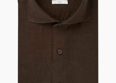 Profuomo ανδρικό λινό πουκάμισο μονόχρωμο Slim Fit - PPWH10020H Καφέ - PROFUOMO - 