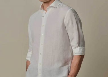 Profuomo ανδρικό λινό πουκάμισο Slim Fit - PPXH10017A Λευκό - PROFUOMO - 