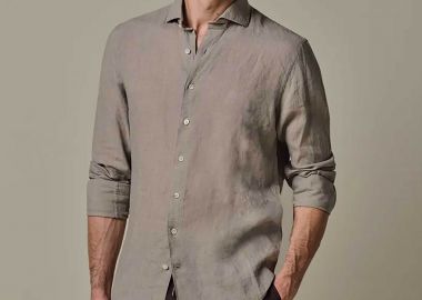 Profuomo ανδρικό λινό πουκάμισο Slim Fit - PPXH10017D Μπεζ - PROFUOMO - 