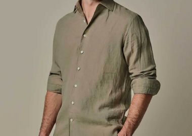 Profuomo ανδρικό λινό πουκάμισο Slim Fit - PPXH10017P Πράσινο Ανοιχτό - PROFUOMO - 