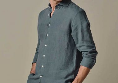 Profuomo ανδρικό λινό πουκάμισο Slim Fit - PPXH10017S Γκρι - PROFUOMO - 