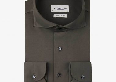 Profuomo ανδρικό μονόχρωμο πουκάμισο Japanese knitted Slim Fit - PPVH10047F Χακί - PROFUOMO - 