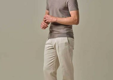 Profuomo ανδρικό παντελόνι chino με λινάρι Relaxed Fit - PPXQ10012A Μπεζ - PROFUOMO - 