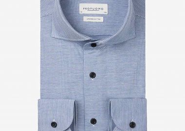 Profuomo ανδρικό πουκάμισο με μικροσχέδιο Japanese knitted Slim Fit - PPVH30048A Μπλε - PROFUOMO - 