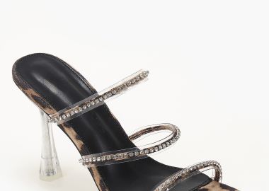 Ψηλά mules με διάφανο τακούνι και στρας - Λεοπάρ - Issue - 