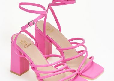 Ψηλά πέδιλα με χοντρό τακούνι - Φούξια - Issue - 