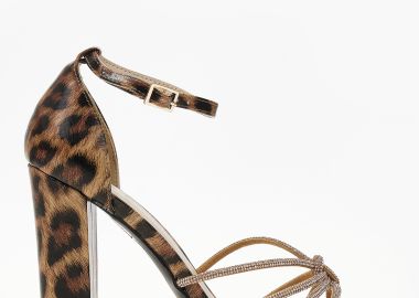 Ψηλά πέδιλα με χοντρό τακούνι, κλειστή φτέρνα και στρας - Λεοπάρ - Issue - 