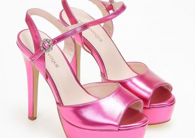 Ψηλά πέδιλα με χοντρό τακούνι και φιάπα - Φούξια - Issue - 