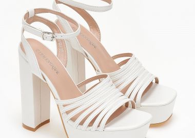 Ψηλά πέδιλα με χοντρό τακούνι και φιάπα - Λευκό - Issue - 