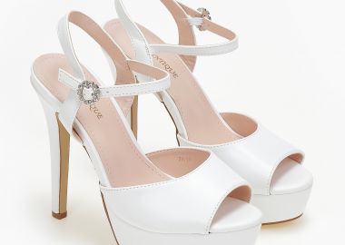 Ψηλά πέδιλα με χοντρό τακούνι και φιάπα - Λευκό - Issue - 