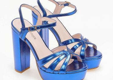 Ψηλά πέδιλα με χοντρό τακούνι και φιάπα - Μπλε - Issue - 
