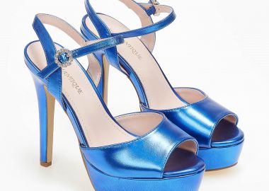Ψηλά πέδιλα με χοντρό τακούνι και φιάπα - Μπλε - Issue - 