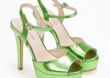 Ψηλά πέδιλα με χοντρό τακούνι και φιάπα - Πράσινο - Issue - 