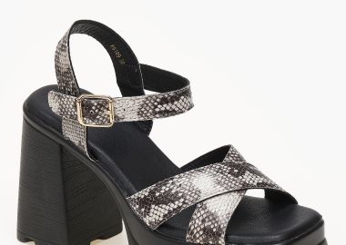 Ψηλά πέδιλα με χοντρό τακούνι και φιάπα - Snake - Issue - 