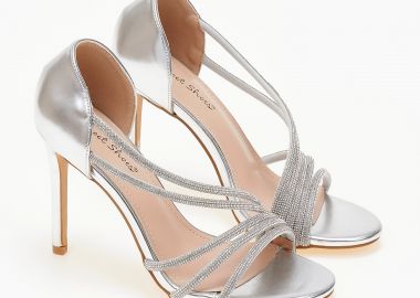 Ψηλά πέδιλα με λεπτό τακούνι, κλειστή φτέρνα και στρας - Ασημί - Issue - 