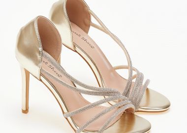 Ψηλά πέδιλα με λεπτό τακούνι, κλειστή φτέρνα και στρας - Χρυσό - Issue - 