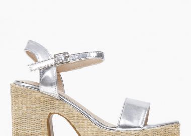 Ψηλά πέδιλα με όψη ψάθας στη σόλα - Ασημί - Issue - 