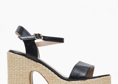 Ψηλά πέδιλα με όψη ψάθας στη σόλα - Μαύρο - Issue - 