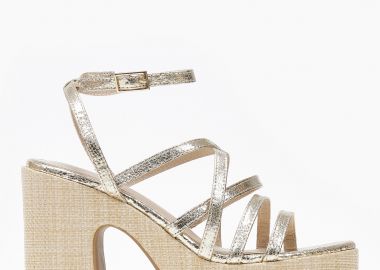 Ψηλά πέδιλα με σχέδιο ψάθας στο τακούνι - Χρυσό - Issue - 