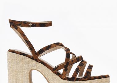 Ψηλά πέδιλα με σχέδιο ψάθας στο τακούνι - Λεοπάρ - Issue - 