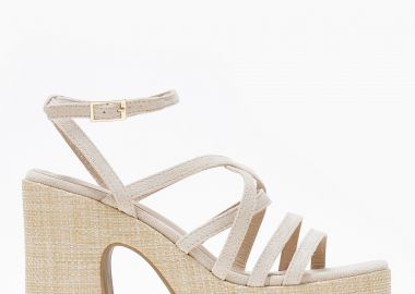 Ψηλά πέδιλα με σχέδιο ψάθας στο τακούνι - Μπεζ - Issue - 