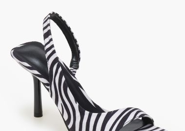 Ψηλά πέδιλα σε καρέ γραμμή με λεπτό τακούνι - Zebra - Issue - 