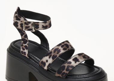 Ψηλά σανδάλια flatform με μπαρέτα - Λεοπάρ - Issue - 