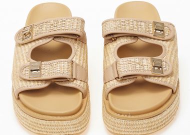 Ψηλά σανδάλια flatform με σχέδιο ψάθας - Μπεζ - Issue - 