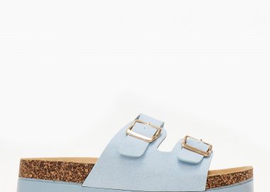 Ψηλά σανδάλια flatform με suede υφή και αγκράφες - Μπλε - Issue - 
