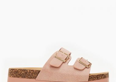 Ψηλά σανδάλια flatform με suede υφή και αγκράφες - Ροζ - Issue - 