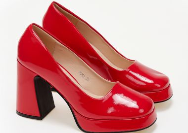 Ψηλές γόβες λουστρίνι με χοντρό τακούνι - Κόκκινο - Issue - 