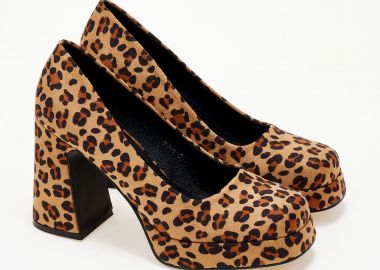 Ψηλές γόβες λουστρίνι με χοντρό τακούνι - Λεοπάρ - Issue - 