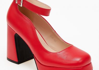 Ψηλές γόβες με φιάπα και χοντρό τακούνι - Κόκκινο - Issue - 