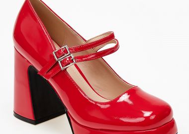 Ψηλές γόβες με φιάπα και χοντρό τακούνι - Κόκκινο - Issue - 