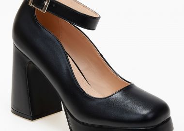 Ψηλές γόβες με φιάπα και χοντρό τακούνι - Μαύρο - Issue - 