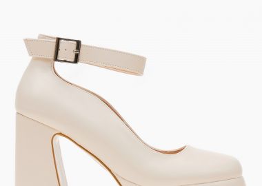 Ψηλές γόβες με φιάπα και χοντρό τακούνι - Μπεζ - Issue - 