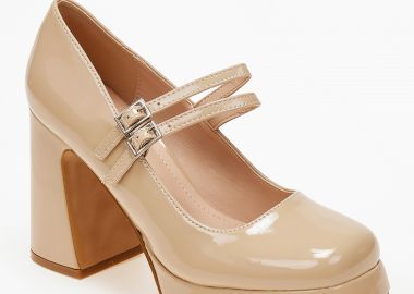 Ψηλές γόβες με φιάπα και χοντρό τακούνι - Μπεζ - Issue - 