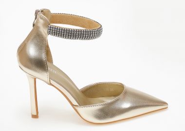 Ψηλές γόβες με λουράκι στράς - Χρυσό - Issue - 