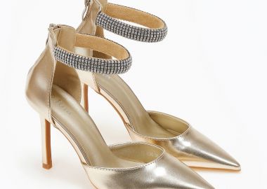 Ψηλές γόβες με λουράκι στράς - Χρυσό - Issue - 