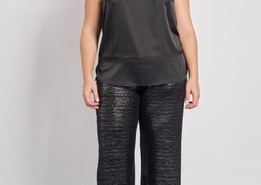 Ψηλόμεσο βελουτέ παντελόνι με foil διακόσμηση -  - 