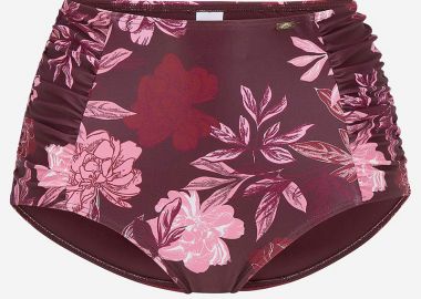 Ψηλόμεσο floral bikini slip σε μπορντώ χρώμα -  - 