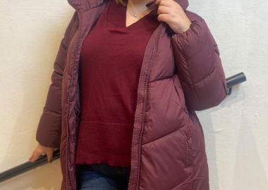 Puffer μακρύ μπουφάν με κουκούλα σε μπορντώ χρώμα -  - 